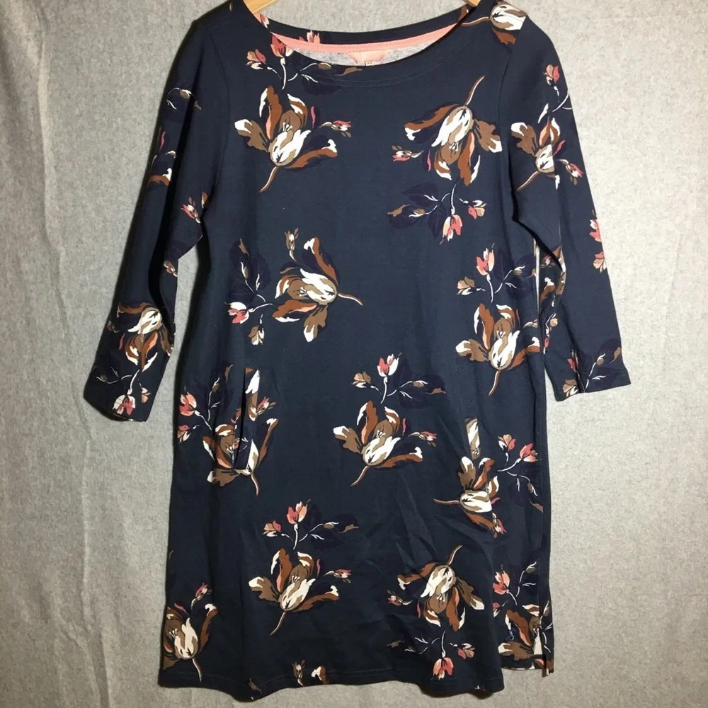 Womens Joules Dress Pockets Navy Blue Floral Sweater Dress Casual Flattering